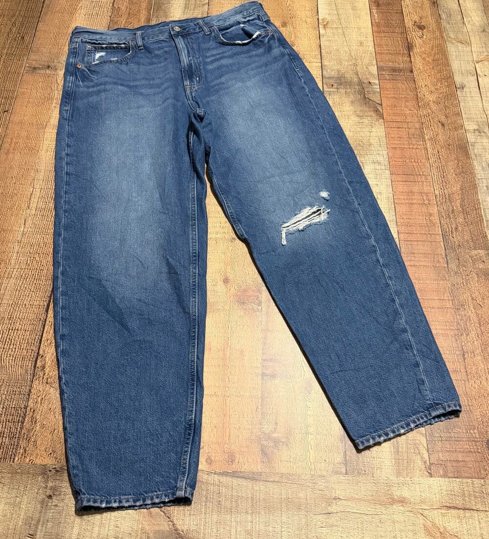 Gap Women's Medium Wash Denim Barrel Leg High Rise Jeans Sz 32 T Boho Festival